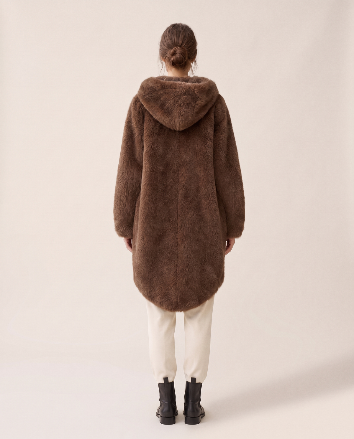 Hooded Faux Fur Longline Coat — studio back