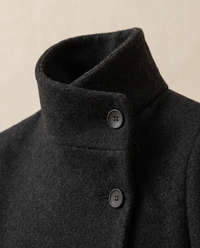 Wool-Blend Coat with Tall Stand Collar — collar and buttons close-up