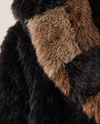 Patchwork Faux Fur Coat or Vest with Hood — patchwork faux fur close-up