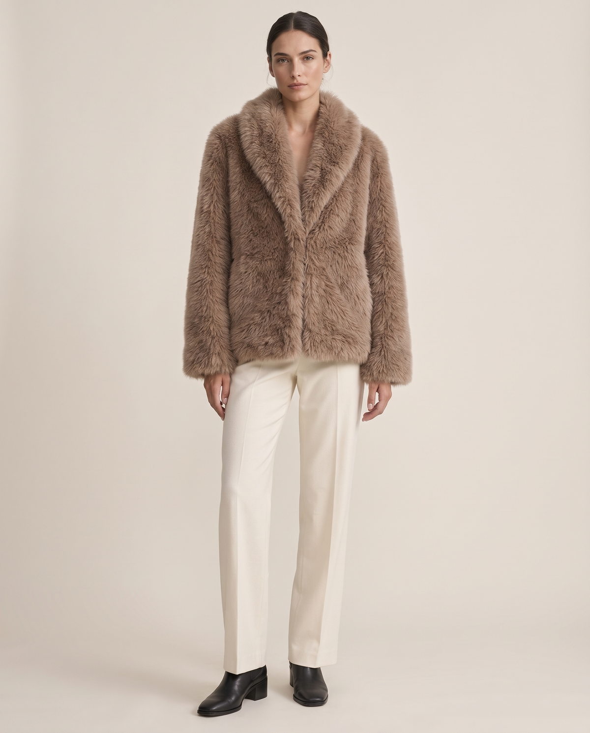 Thick Faux Fur Jacket for Women — studio front