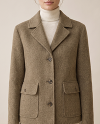 Short Wool-Blend Coat with Notched Collar — collar and pockets, worn