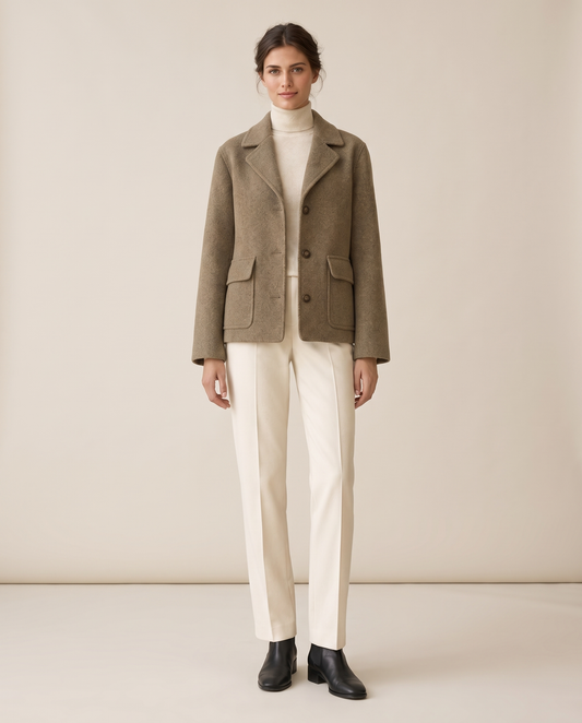 Short Wool-Blend Coat with Notched Collar — studio front