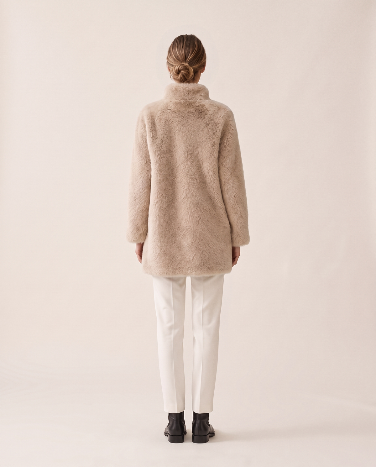 Faux Fur Coat with Quilted Lining — studio back