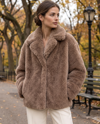 Thick Faux Fur Jacket for Women — worn in Central Park in autumn