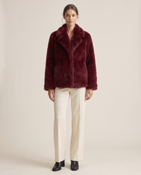Thick Faux Fur Jacket for Women — burgundy, studio front