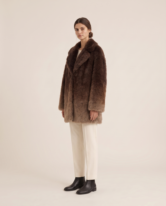 Oversized Gradient Faux Fur Coat — three-quarter view