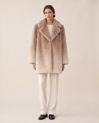 Oversized Gradient Faux Fur Coat — cream gradient, studio front