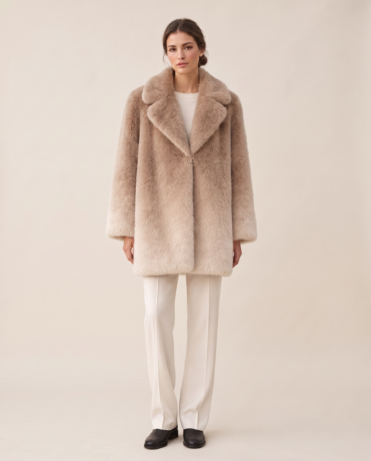 Oversized Gradient Faux Fur Coat — cream gradient, studio front