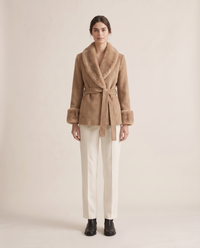 Wrap Coat with Removable Plush Collar — studio front