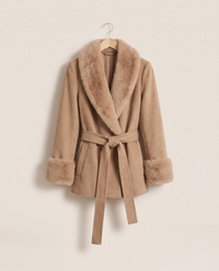 Wrap Coat with Removable Plush Collar — on hanger
