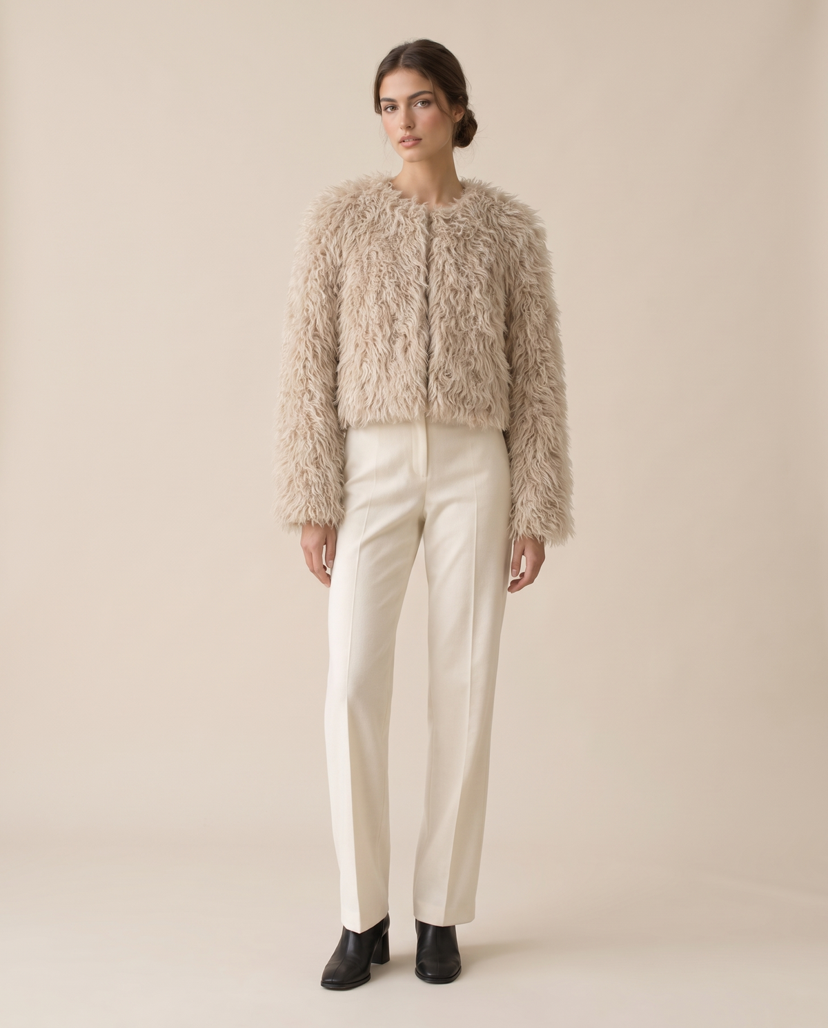 Cropped Shaggy Faux Fur Jacket — studio front