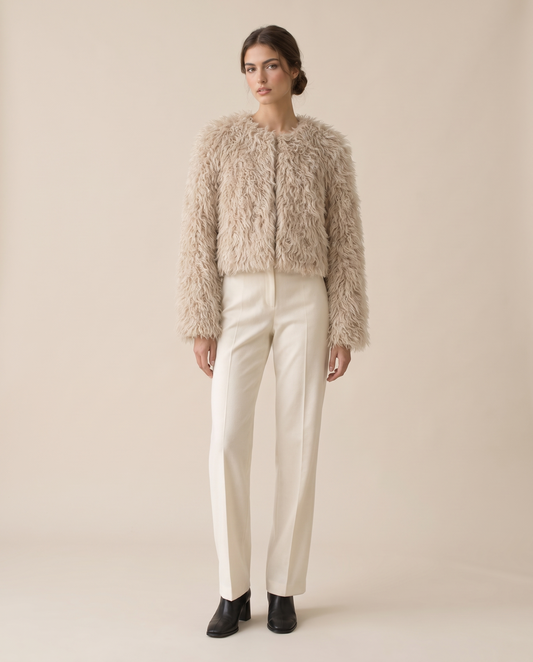 Cropped Shaggy Faux Fur Jacket — studio front