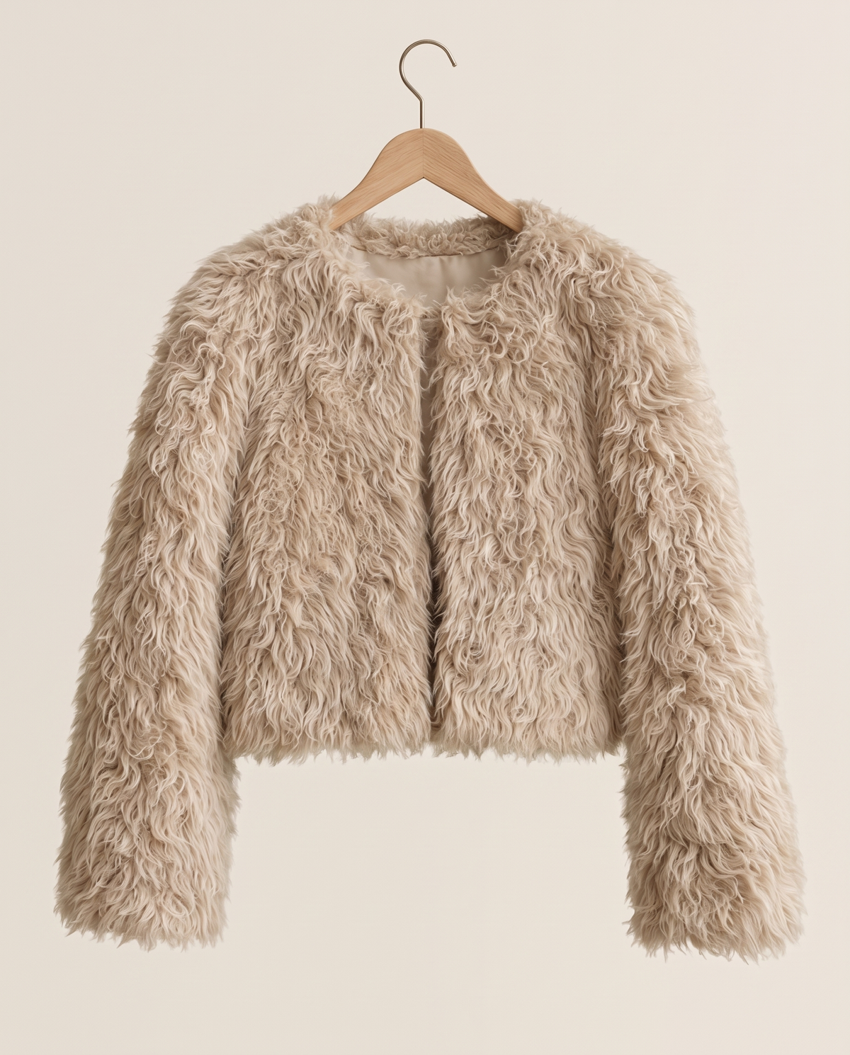Cropped Shaggy Faux Fur Jacket — on hanger