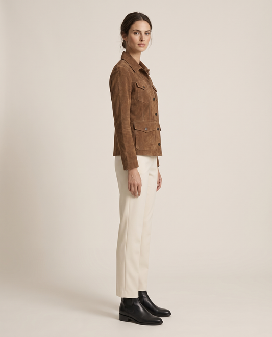 Brown Suede Western Jacket for Women — three-quarter view