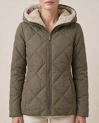Waterproof Hooded Longline Winter Jacket — sherpa hood and quilting, worn