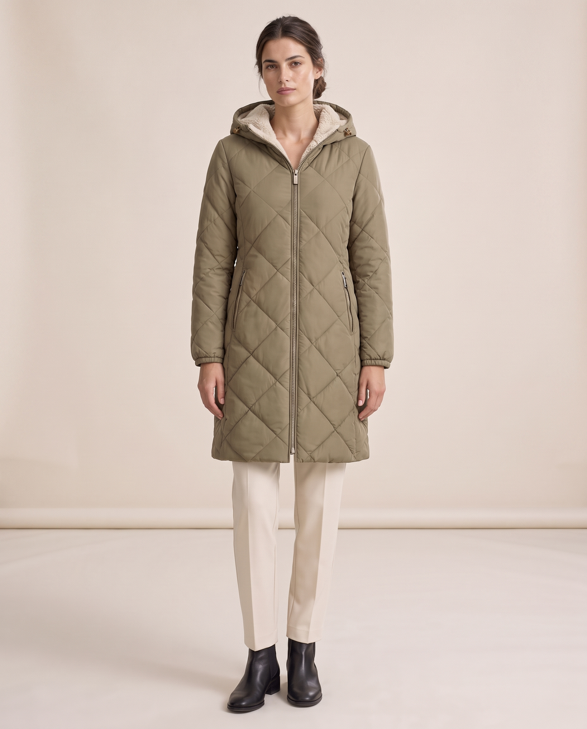 Waterproof Hooded Longline Winter Jacket — studio front
