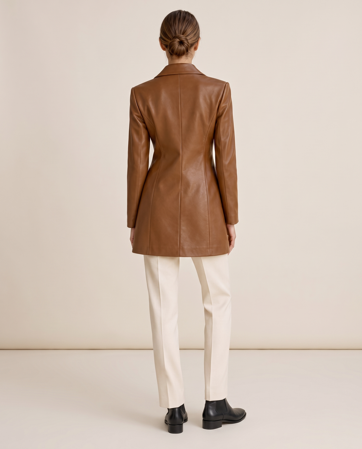 Longline Leather Biker Jacket for Women — studio back