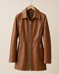 Longline Leather Biker Jacket for Women — on hanger