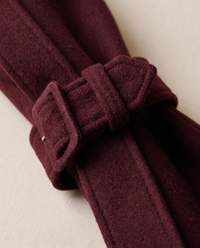 Burgundy Belted Long Coat for Women — belt close-up