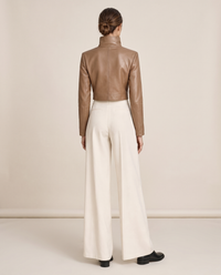 Cropped High-Neck Leather Jacket for Women — studio back