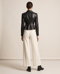 Cropped Fit-and-Flare Leather Jacket — studio back