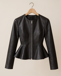 Cropped Fit-and-Flare Leather Jacket — on hanger