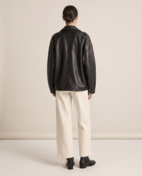 Oversized Soft Leather Jacket with Fluid Drape — studio back