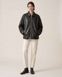 Oversized Soft Leather Jacket with Fluid Drape — studio front