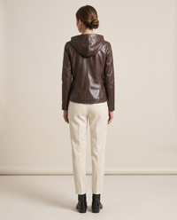 Hooded Leather Jacket for Women — studio back