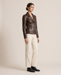 Tailored Leather Jacket with Notched Lapel — three-quarter view