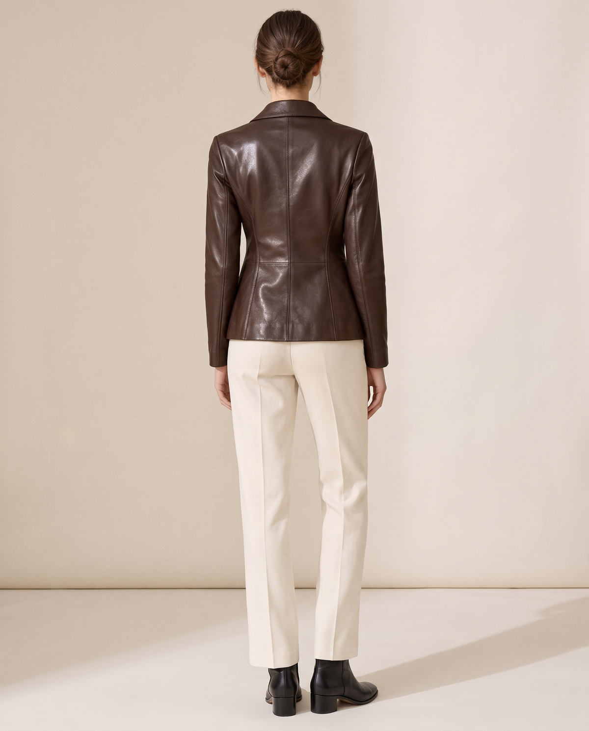 Tailored Leather Jacket with Notched Lapel — studio back