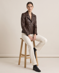 Tailored Leather Jacket with Notched Lapel — worn seated