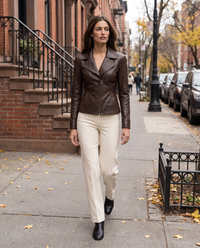Tailored Leather Jacket with Notched Lapel — worn on a New York street in autumn