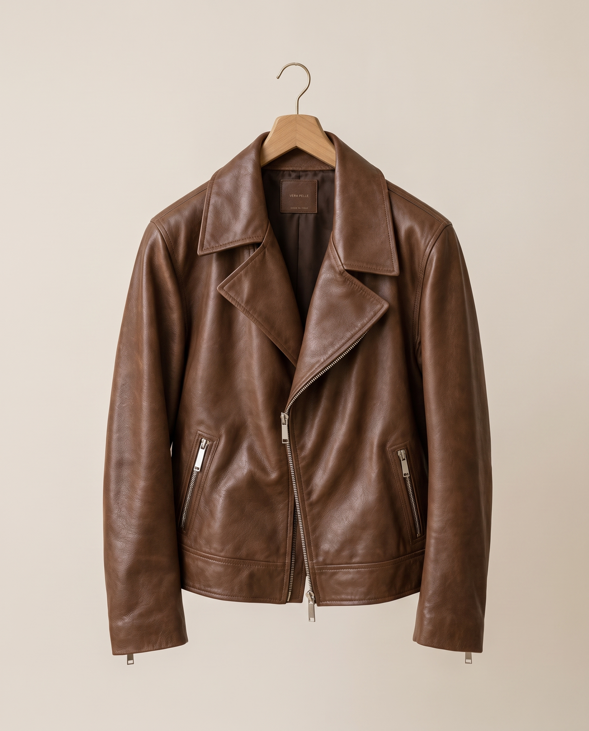 Soft Leather Jacket with Notched Lapel — on hanger