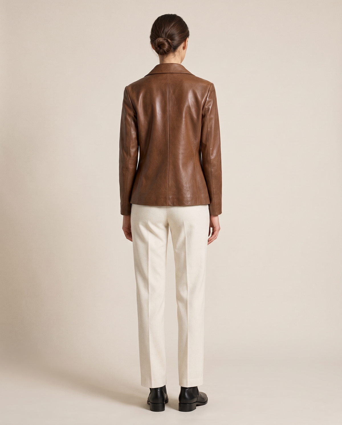 Soft Leather Jacket with Notched Lapel — studio back