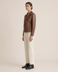Soft Leather Jacket with Notched Lapel — three-quarter view