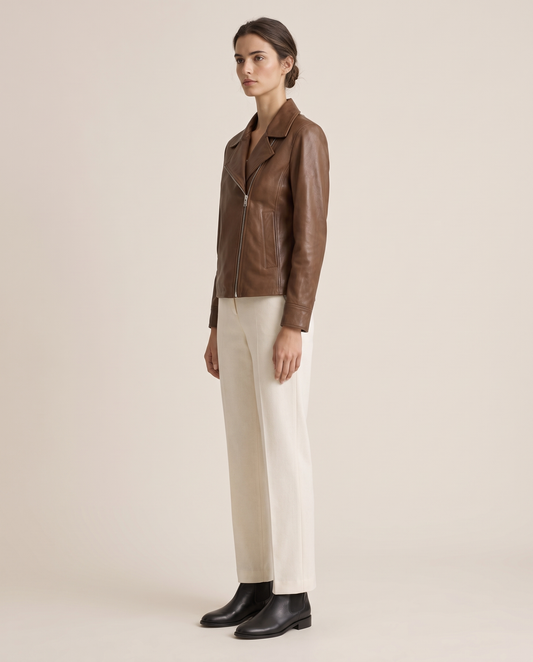 Soft Leather Jacket with Notched Lapel — three-quarter view