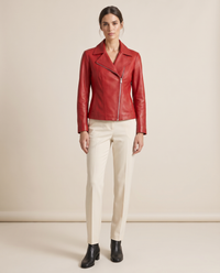 Soft Leather Jacket with Notched Lapel — red, studio front