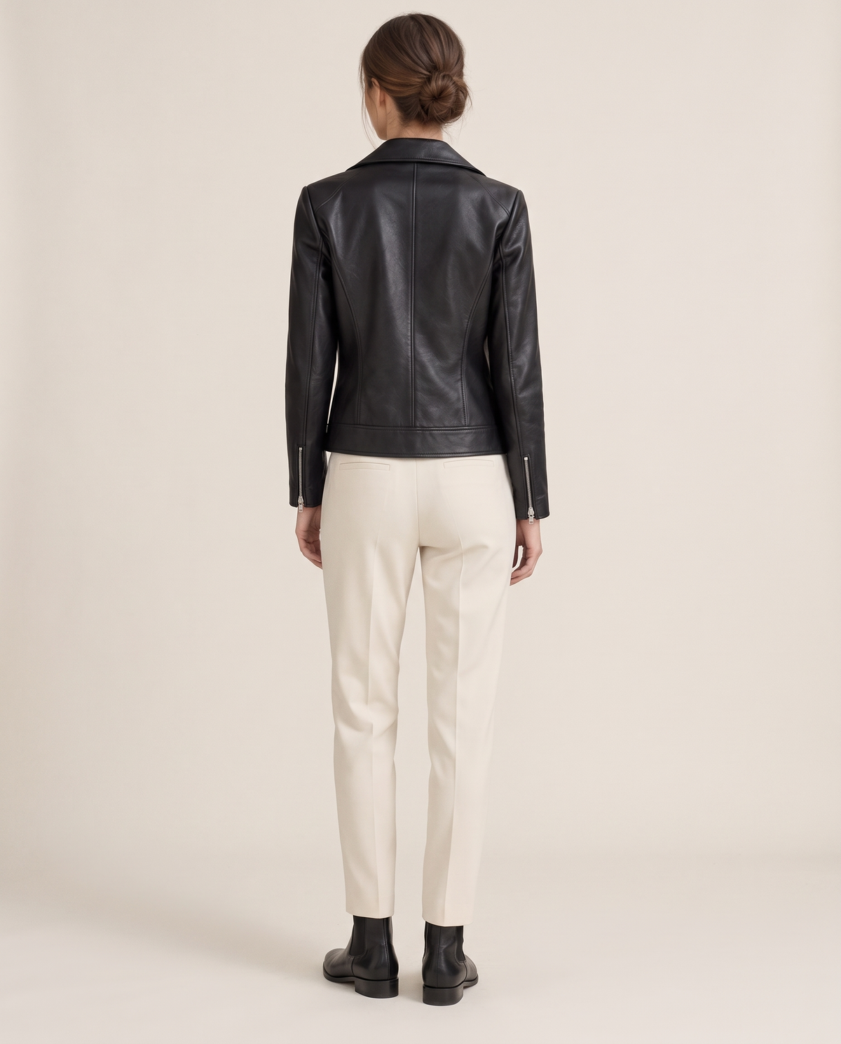 Notch-Lapel Leather Biker Jacket — studio back