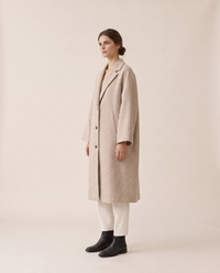 Oversized Wool-Blend Coat with Dropped Shoulders — three-quarter view