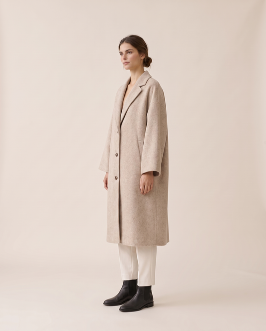 Oversized Wool-Blend Coat with Dropped Shoulders — three-quarter view