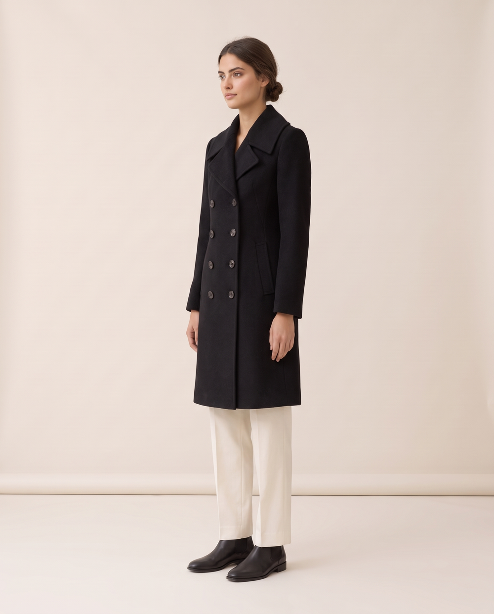 Double-Breasted Coat with Wide Collar — three-quarter view