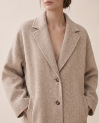 Oversized Wool-Blend Coat with Dropped Shoulders — lapels and shoulders, worn