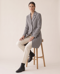 Double-Faced Wool Coat for Women — worn seated
