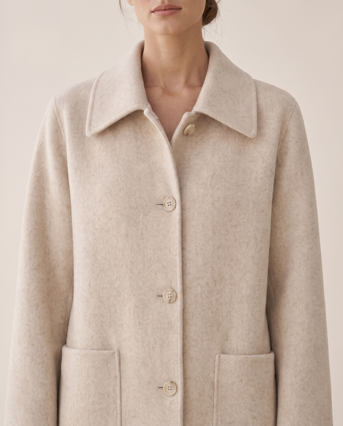 Polo Collar Coat with Pockets — collar and buttons, worn
