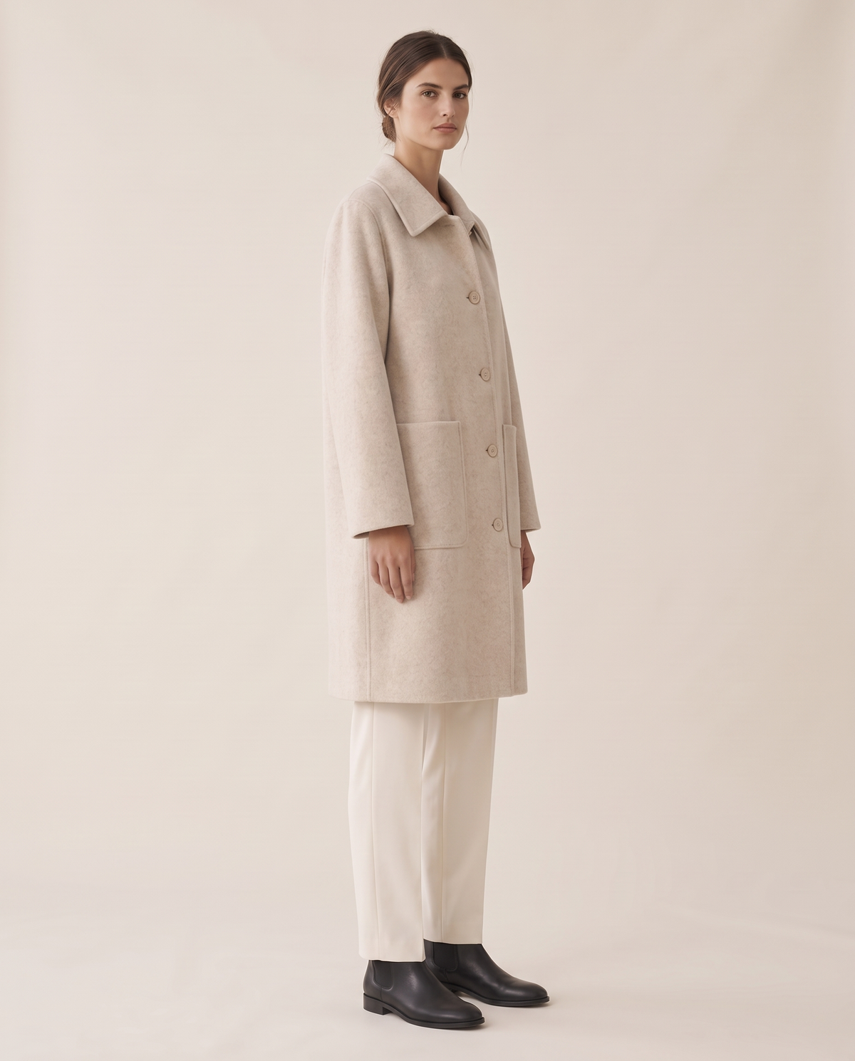 Polo Collar Coat with Pockets — three-quarter view