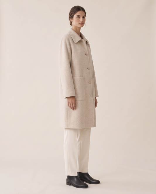 Polo Collar Coat with Pockets — three-quarter view