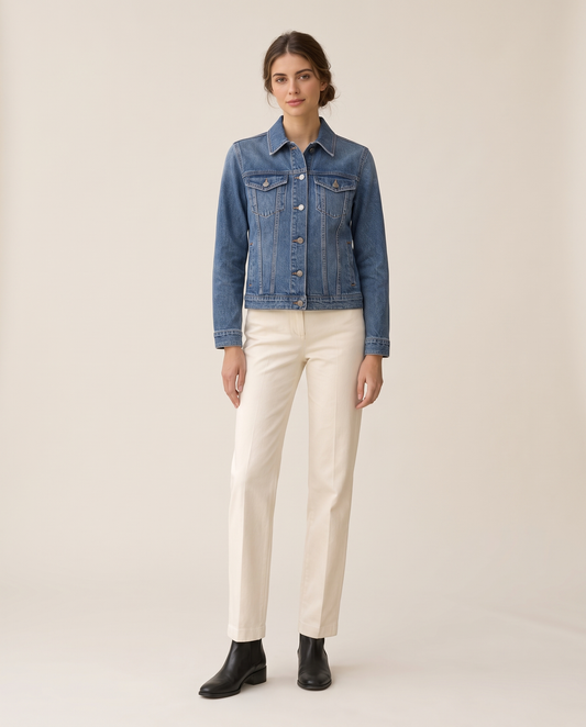 Slim Fit Denim Jacket for Women — studio front