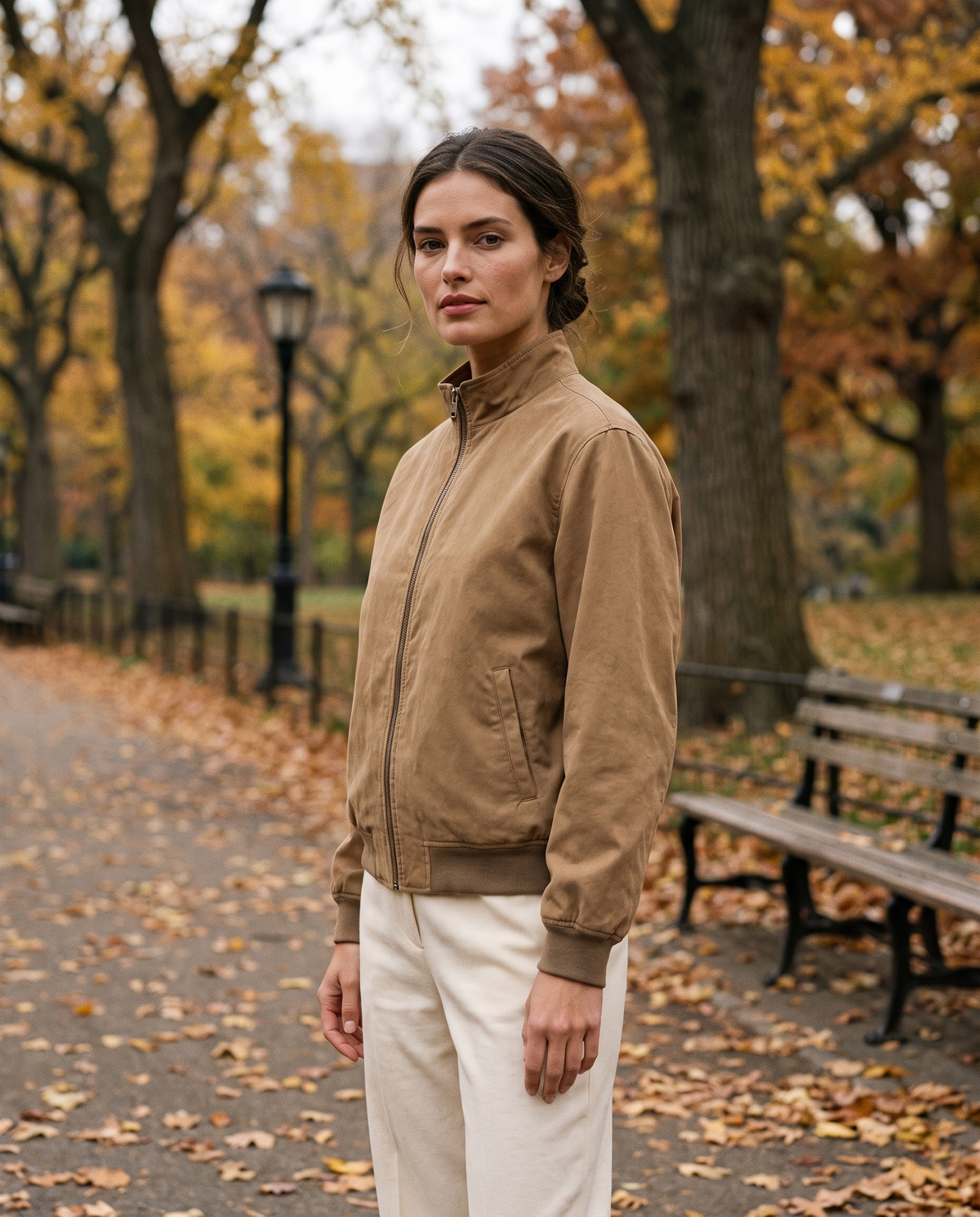 Vintage Bomber Jacket for Women — worn in Central Park in autumn