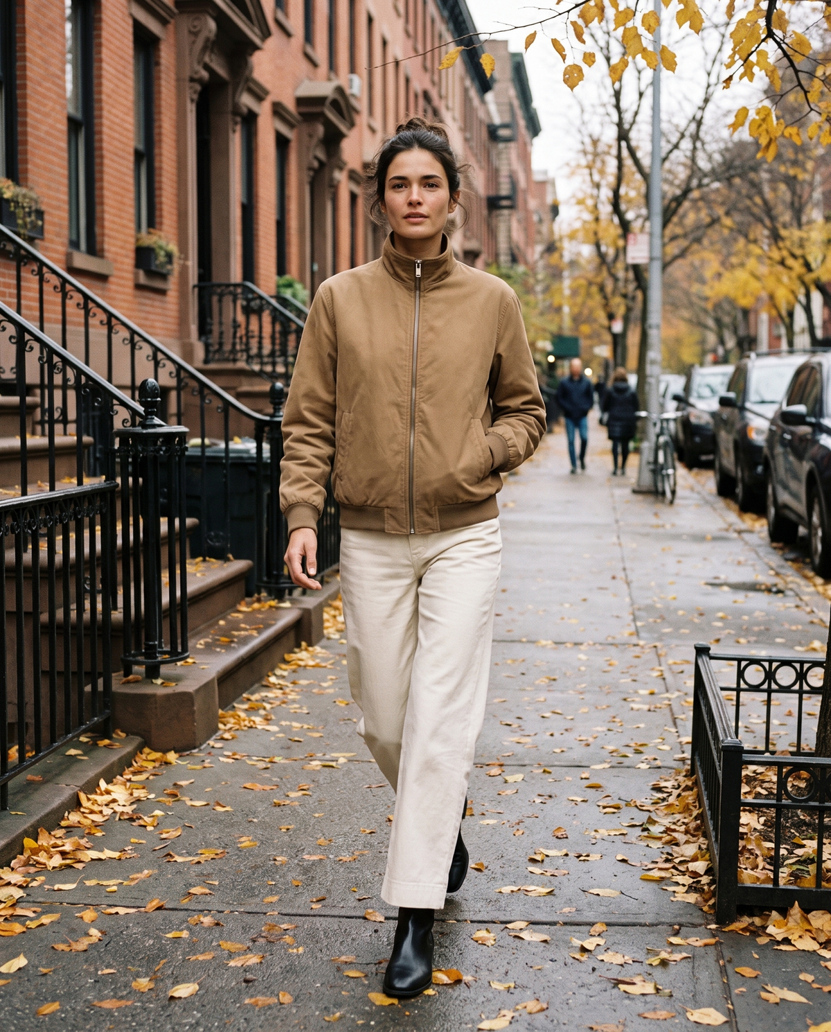 Vintage Bomber Jacket for Women — worn on a New York street in autumn